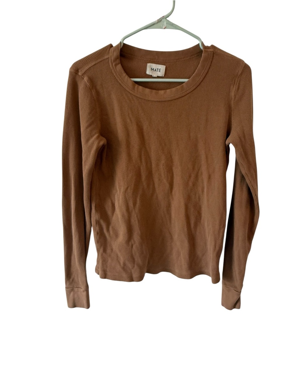 MATE Ribbed Long Sleeve Top in Brown size small